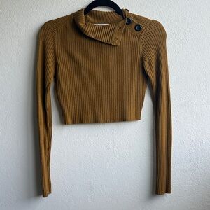Zara Ribbed Crop Turtleneck Sweater - Mustard Brown